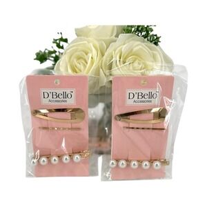 D'Bello Gold Pearl Hair Clips Barrettes Gold Bobby Pins Minimalist Set of 2 NEW